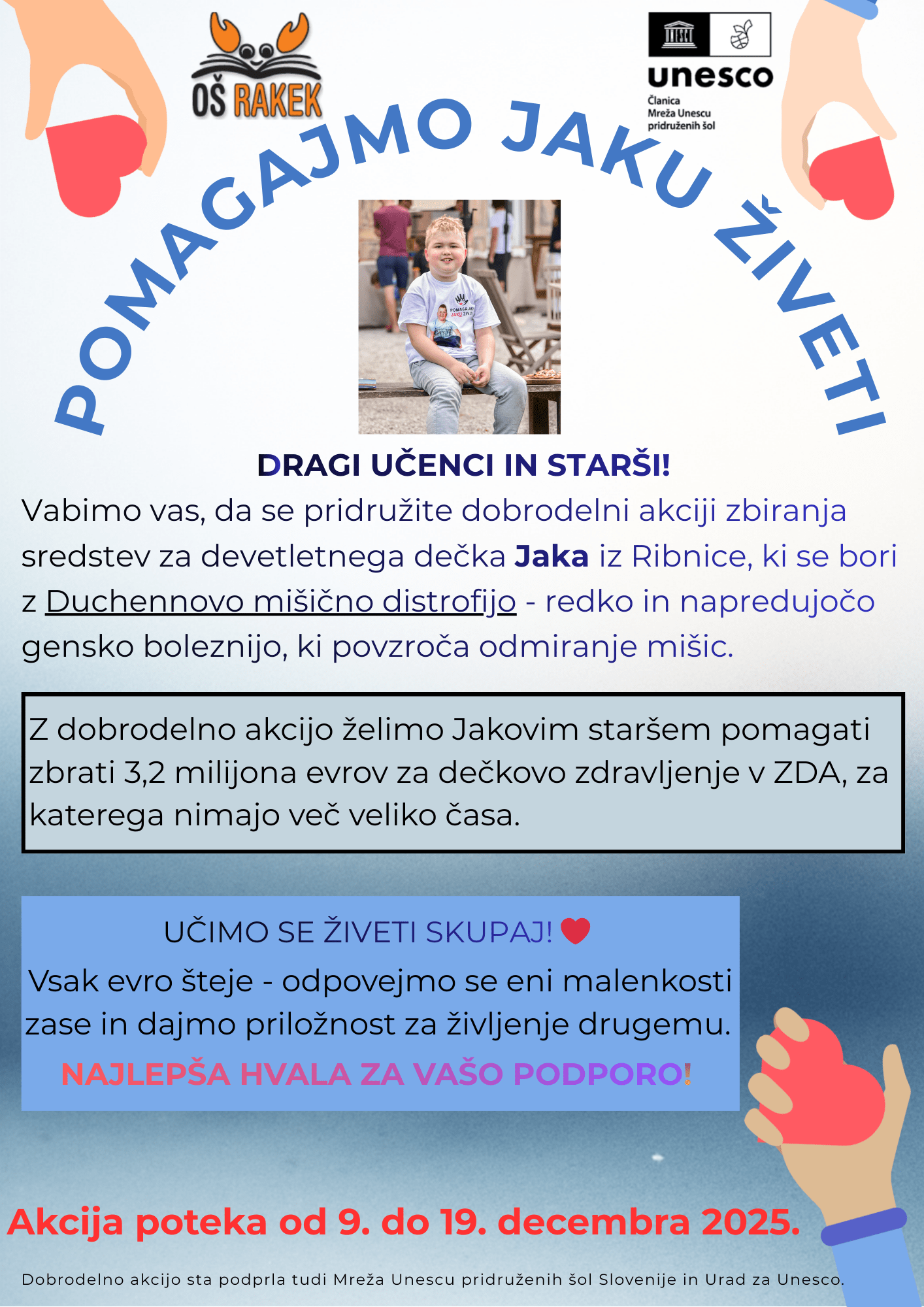 Plakat o dobrodelni akciji Pomagajmo Jaku živeti 