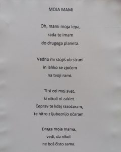 Pesem Moja mami, avtorica Tara Španić, 7. b