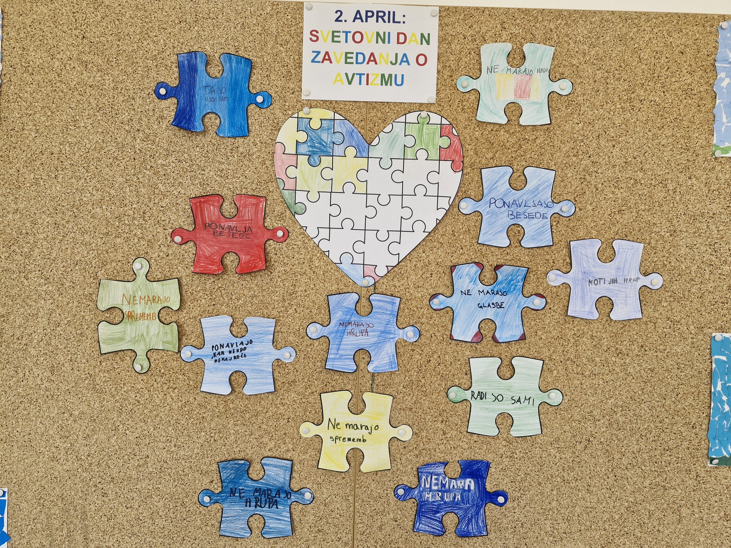 Izdelki učencev - pobarvani koščki puzle. 